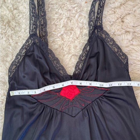 Vintage Black Slip Dress Red Rose Maxi Goth Whimsigoth 90s Retro Lingerie Grunge - Picture 3 of 5